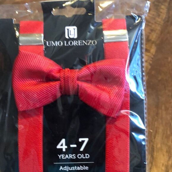 Kids Umo Lorenzo Suspender And Bow Tie Set-Red - Picture 3 of 4